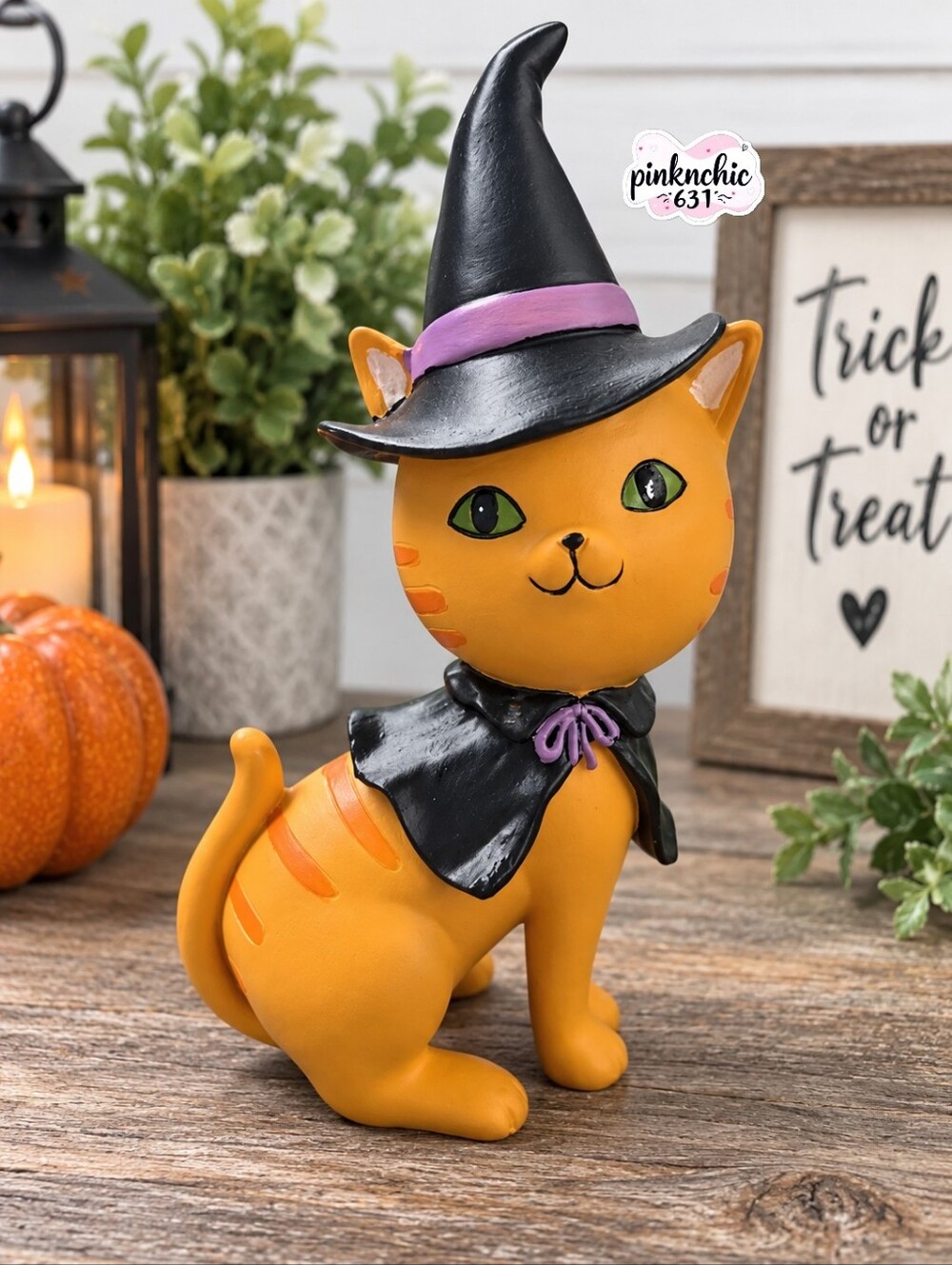 Witch Cat With Hat And Cape Collectible Halloween Decor Whimsical